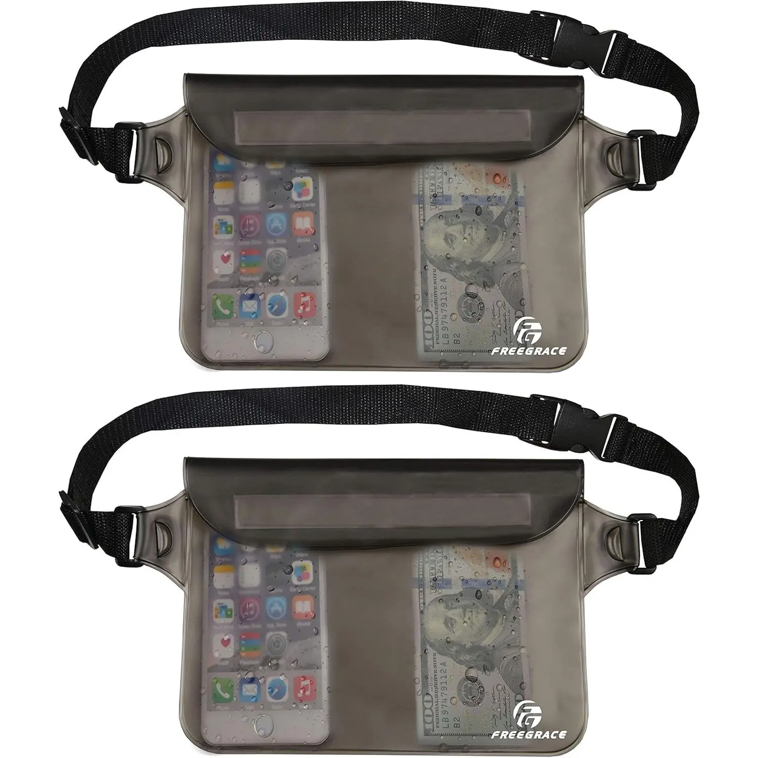 Unisex Waterproof Pouch 3-Pack Set - Screen-Touchable Transparent Waist Bag with Adjustable Carrying Straps, Extra Long Strap, Triple Zip Seal, Floats to Keep Valuables Dry for Swimming, Kayaking
