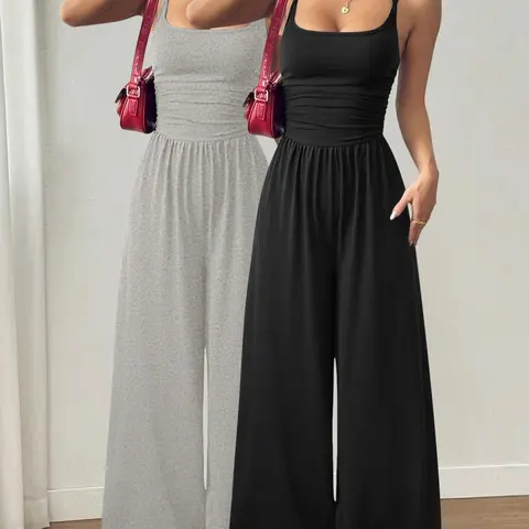Women's Spring Fall Casual Adjustable Strap Jumpsuit Fit, Loose Straight Leg, Waist Cinch, Comfortable Fashion, Daily Wear, Shopping, Dating