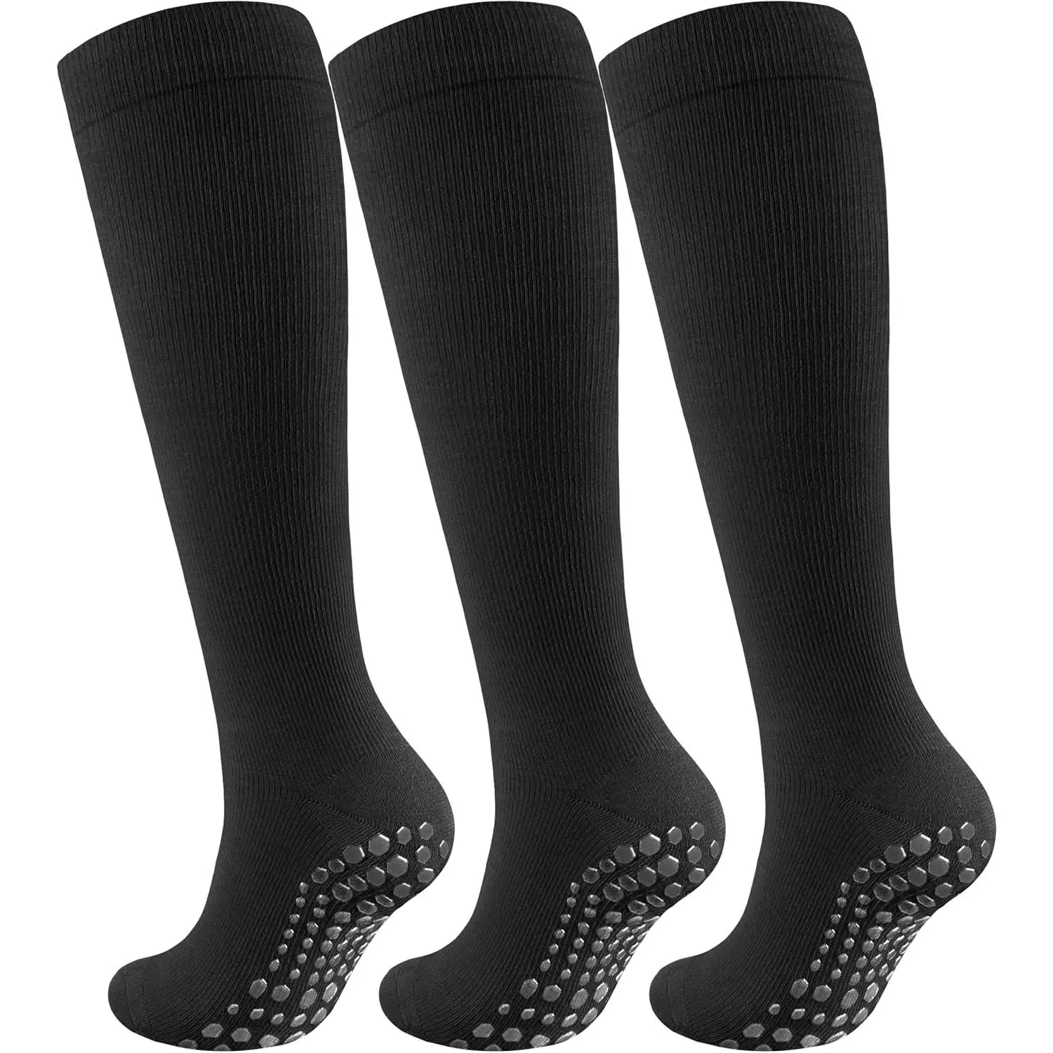 Cotton Compression Socks Women&Men with Grips Non Slip 15-20mmHg Knee High Graduated Sock for Nurse, Pregnancy, Yoga