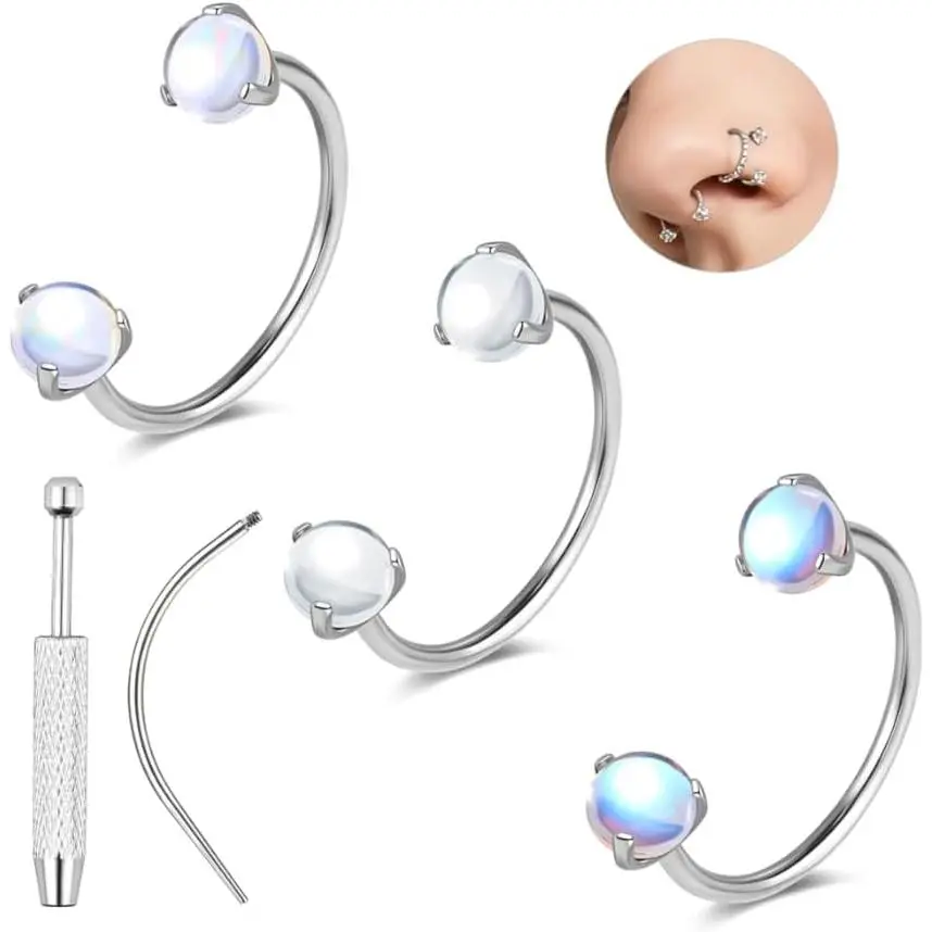 20G G23 Pure Titanium Horseshoe Nose Rings Studs Double Ball Horse Shoe Nose Ring Hoop for Women Internally Threaded Cartilage Helix Tragus Earring Hoop Lip