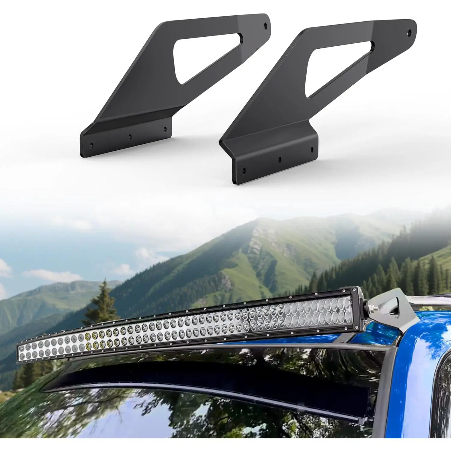 Nilight Led Windshield Light Bases, 50-in CNC Pressed Iron Alloy Upper Windshield Roof Cab Brackets for Jeep Grand Cherokee ZJ 1993-1998, Stable Durable Powder Coated Scratch Resistant Precise Fit Rivet Mount, Led Lightbar, Automotive Car Light