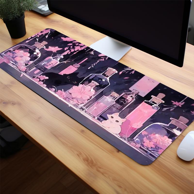 Creative Flower & Cat Pattern Mouse Pad, Large Gaming Mouse Pad, Non-slip Computer Keyboard Pad for Home Office