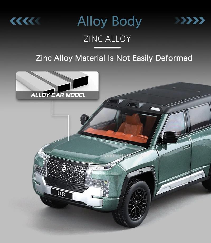 1:24 BYD Wuling U8 Model SUV Car Toy Alloy Die-cast Pull-back 6 Doors Openable Sound Light Off-road Vehicle Boy Gift 1:24 BYD Wuling U8 Model SUV Car Toy Alloy Die-cast Pull-back 6 Doors Openable Sound Light Off-road Vehicle Boy Gift