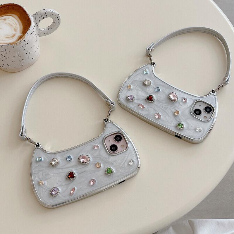 [Free !ship] ( Hand Lanyard ) Glitter Bling Diamond & Heart Sparkle Case for iPhone 17 Pro Max 16 15 14 13 Pro Max for Women Girls Crystal Wristband Bracelet Shockproof Cute Pretty Love Luxurious 3D Rhinestone Decorate Silicone Soft Shell Back Cover