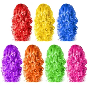 7 Pieces Colorful Long Curly Wigs for Women Polyethylene Plastic Material Wavy Hair Wigs for Cosplay Costume Party Décor 55cm LengthValentine's Day, gift