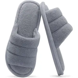 Terry Cloth Open Toe Slippers for Women Memory Foam Slip On House SlippersGift
