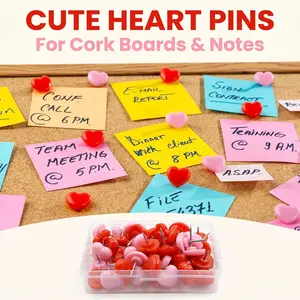 50PCS Heart Push Pins Pink Red Decorative Thumb Tacks for Cork Board Vision Board Aesthetic Room Decor Cute Office Supplies Kawaii Stationery Teacher Student Gift Dorm Essentials DIY Photo Wall Scrapbooking Coquette Viral
