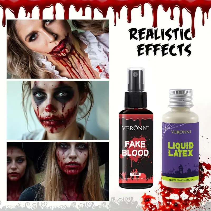 Veronni Halloween Sfx Makeup Set, Fake Blood Spray Bottle & Liquid Latex, Professional Special Effects, Zombie, Vampire, Wound Makeup, Cosplay, Party