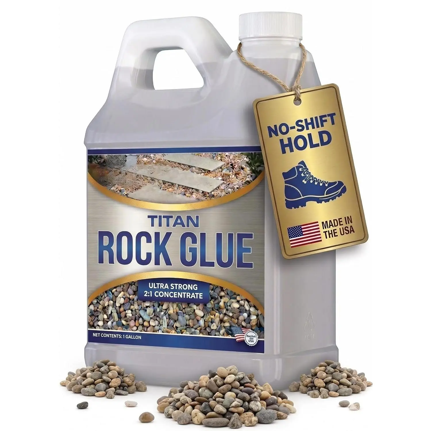 Titan Rock Glue for Landscaping - Stone Glue for Outside Rocks, Small , & Pea Gravel, Gravel Binder, Pathway Stabilizer, Long-Lasting Formula, Prevents Erosion (128 Fl Oz) by