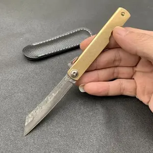 Higonokami Mini Folding Knife VG10 Damascus Steel Outdoor Camping Knife with Copper Handle - Daily Carry Tool for Outdoor Activities Outdoor EDC