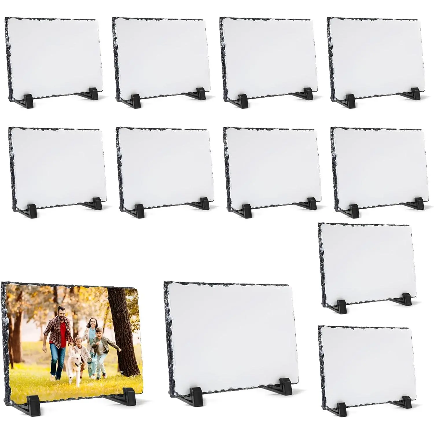 12 Pack Sublimation Slate Blank Rock Stone Photo Rectangular Frame Heat Transfer Plaque Picture Frame with Display Holder for DIY Craft, 5.9 x 7.9 Inch