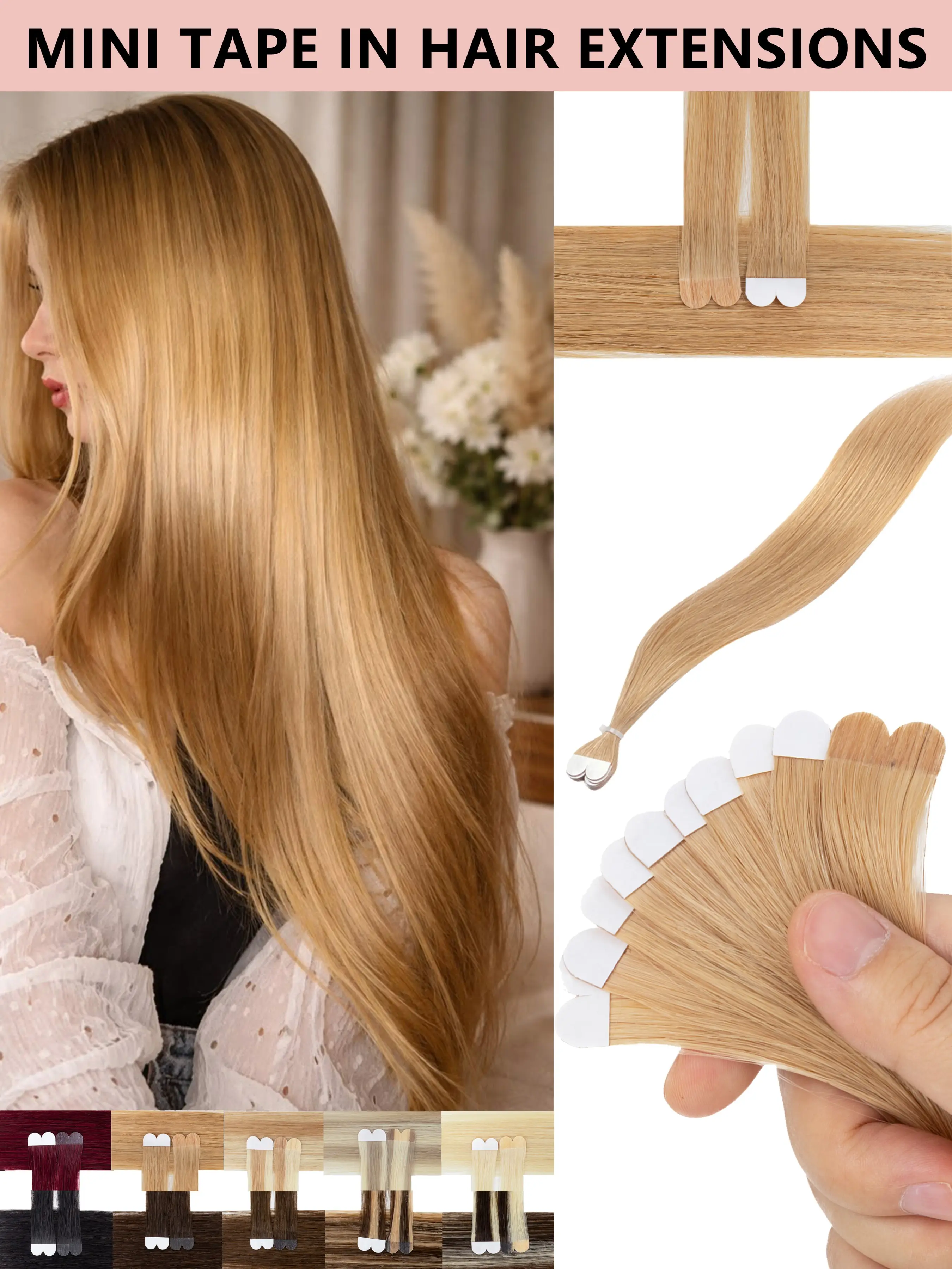 2petals Film Hair Mini Tape in Extensions, Ultra Thin Invisible Design, Real Human Hair, Seamless Blend, Comfortable All Day Wear