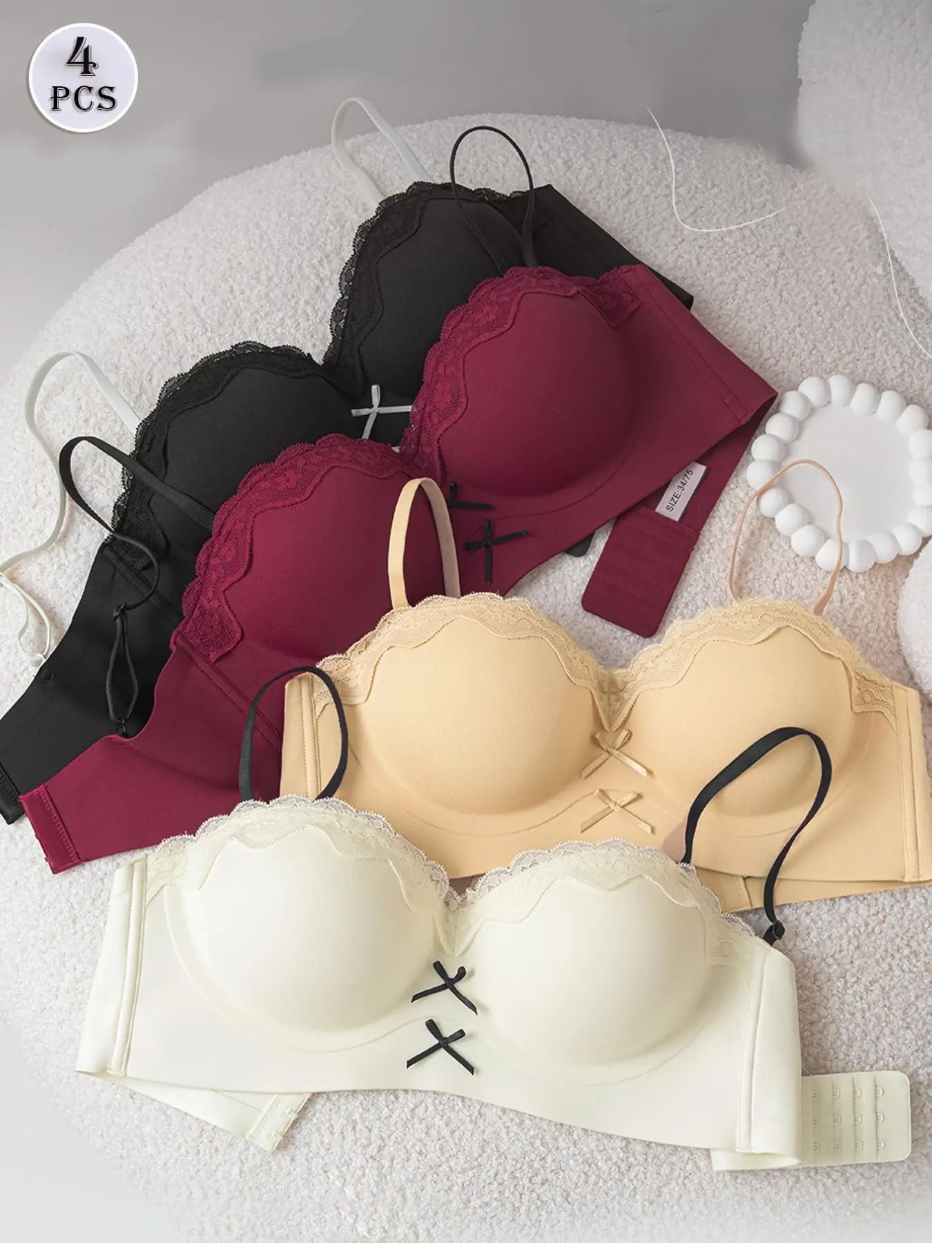 Women's Bra Set, Pure Desire Style, Small Bust Enhancing, Summer Thin No-Wire Anti-Sag Lace Bow Sexy Half-Cup Bras