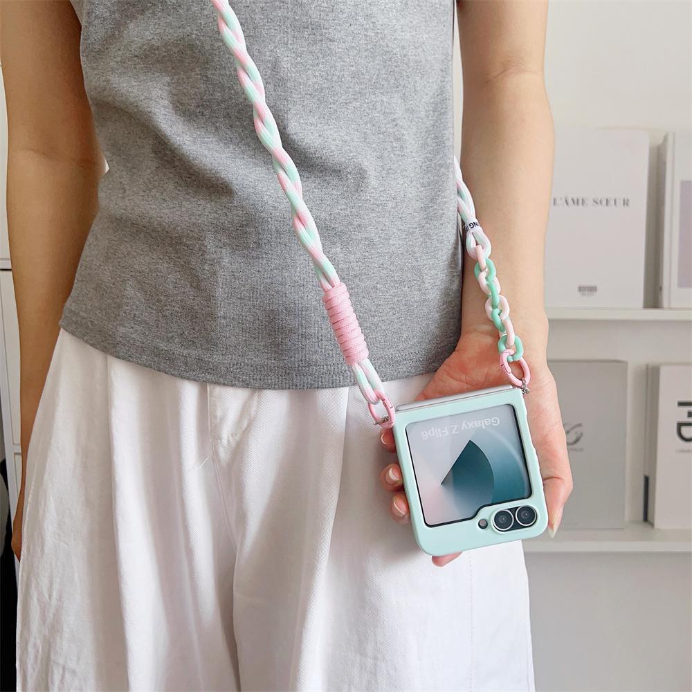 for Samsung Galaxy Z Flip 7 FE 6 5 4 3 Zflip6 Z Flip5 Flip4 Crossbody Lanyard Candy Color Fold Phone Case Shockproof Soft Cover