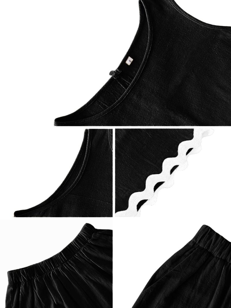 Women's Tank Top & Shorts Two-Piece Set, Casual Sleeveless Top & Shorts for Summer, Ladies Clothes for Daily Wear