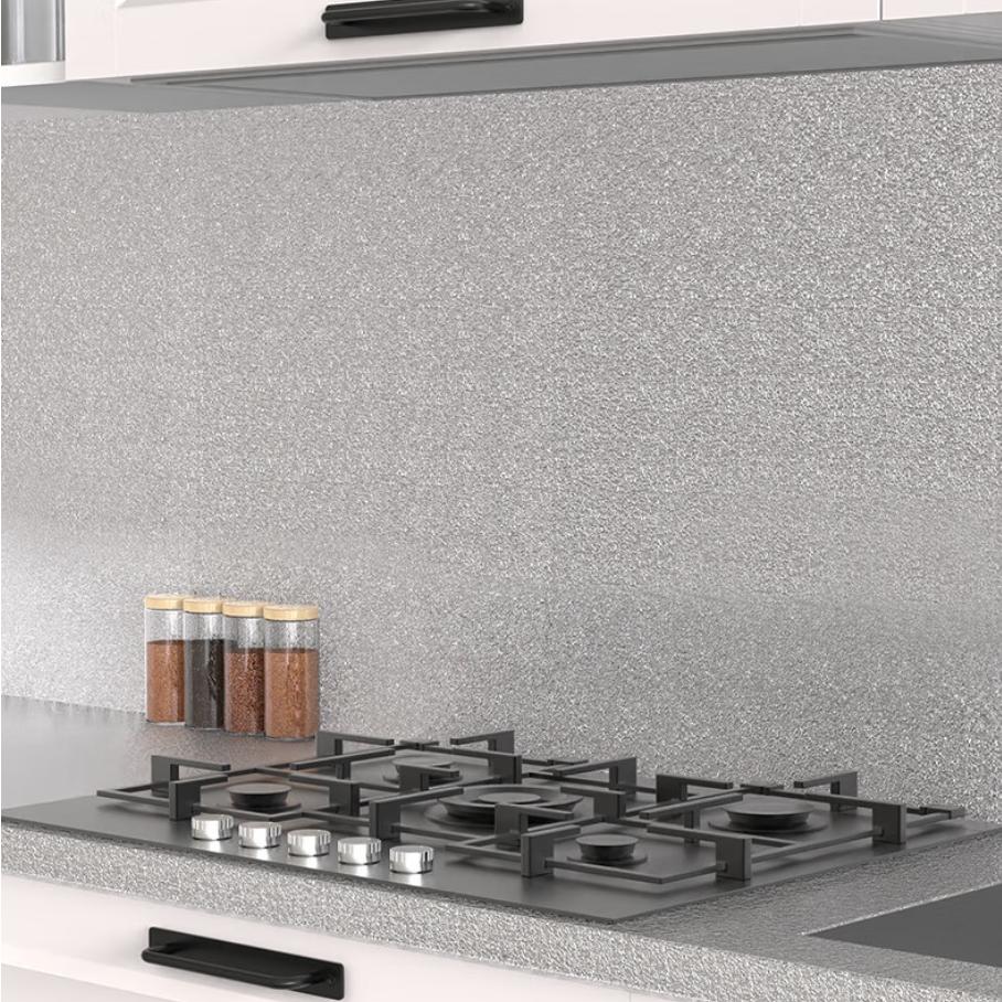 Marble Pattern Kitchen Backsplash, Peel & Stick Aluminum Foil Contact Paper, Oil-Proof Heat Resistant Wall Sticker, Marble Backsplash Wallpaper
