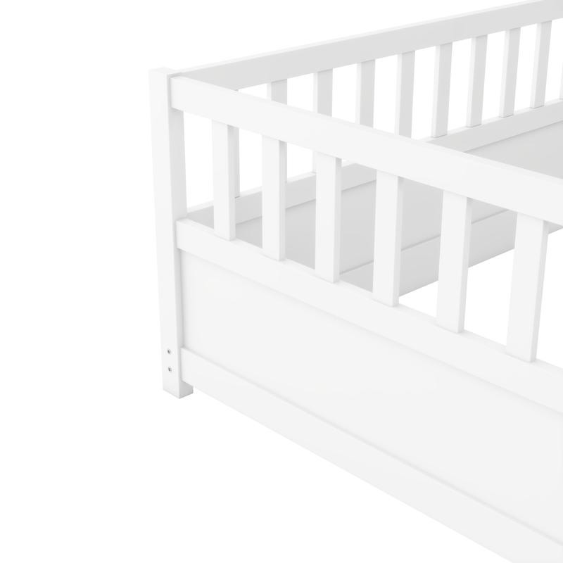 Twin Size Floor Bed, Integral Construction with Super High Security Barrier, Door, Children's Floor Bed Frame, Montessori Wooden Children's Floor Bed