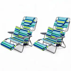 2 Pack Deluxe 3 in 1 Beach Chair Folding Tanning Lounger With Face Hole Adjustable Footrest Storage Pocket 330lb Capacity Outdoor Sunbathing Chair for Beach Pool Patio Lawn