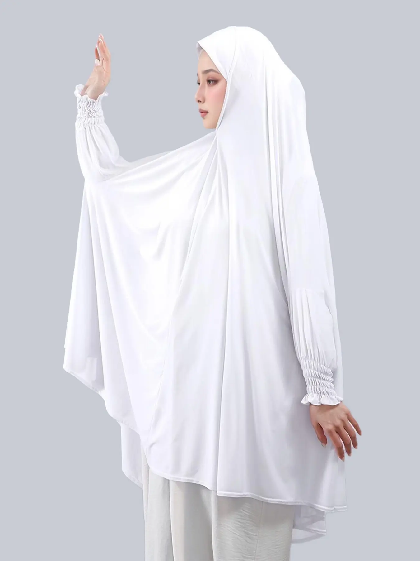New Fashion Large Size Plain Abaya, Elastic Stretch Cuffs, Soft Comfortable Breathable Khimar, Suitable for Muslim Daily Prayers, Ramadan Prayer