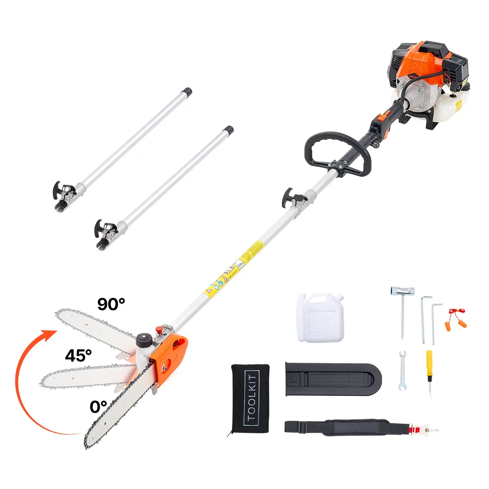 【Summerfinds】VEVOR 43CC 2-Stroke Gas Pole Saw, 12 in Cutting Bar, 7.1-12 ft Extendable Cordless Tree Trimmer with Rotatable Head, Powerful Chainsaw for Tree Trimming Pruning, Tree Trimmers