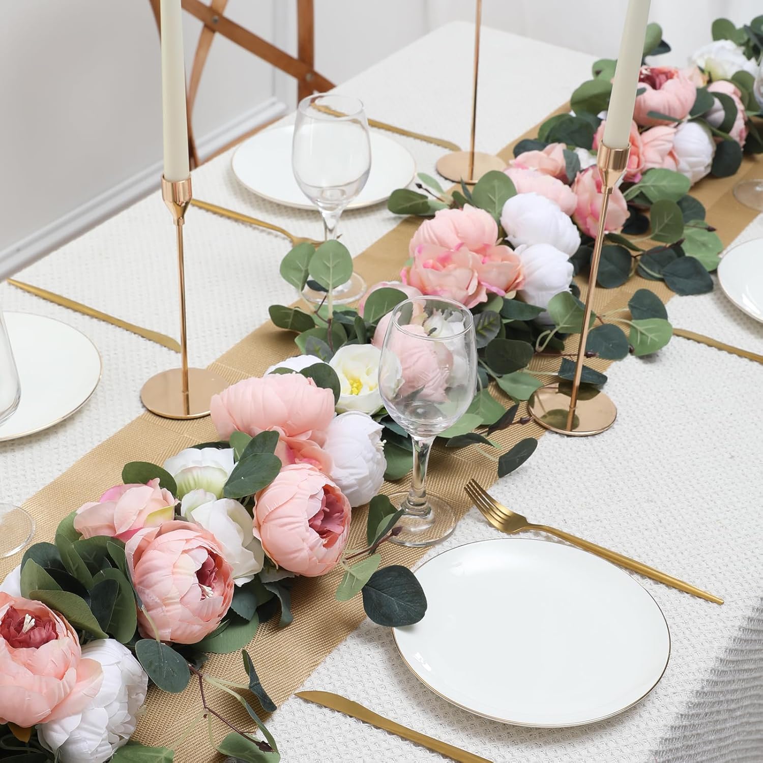 3-Pack 11.2FT Handmade Faux Eucalyptus & Peony Flower Garlands, Pink & White Silk Floral Vine for Wedding Arch, Table, Wall Decor 3-Pack 11.2FT Handmade Faux Eucalyptus & Peony Flower Garlands, Pink & White Silk Floral Vine for Wedding Arch, Table, Wall Decor