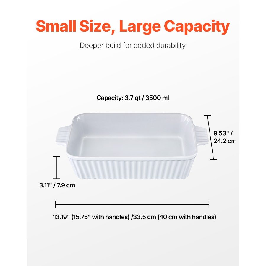 VEVOR Ceramic Baking Dish, Large 9x 13 Pan, Rectangular Bakeware with Double Handles, Oven Secure, Lasagna Pan, Casserole Dish Deep for Baking and Serving, Thanksgiving Christmas Present, White VEVOR Ceramic Baking Dish, Large 9x 13 Pan, Rectangular Bakeware with Double Handles, Oven Secure, Lasagna Pan, Casserole Dish Deep for Baking and Serving, Thanksgiving Christmas Present, White