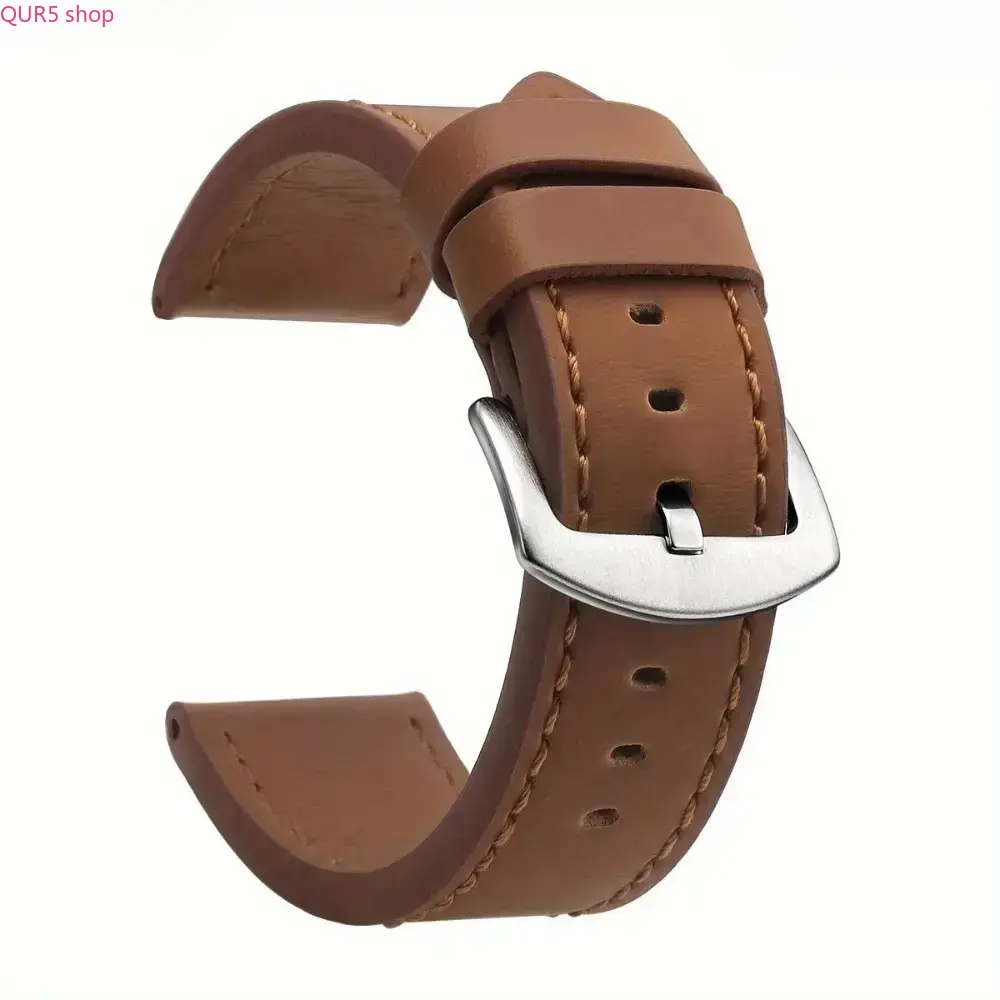 Men’s Retro Classic Leather Watch Strap With Metal Chain Accessory, 20-22mm durable replacement band featuring delicate contrast stitching, fits Samsung Galaxy Active 2 and most smartwatches, also versatile as luggage & handbag shoulder strap, ideal for f