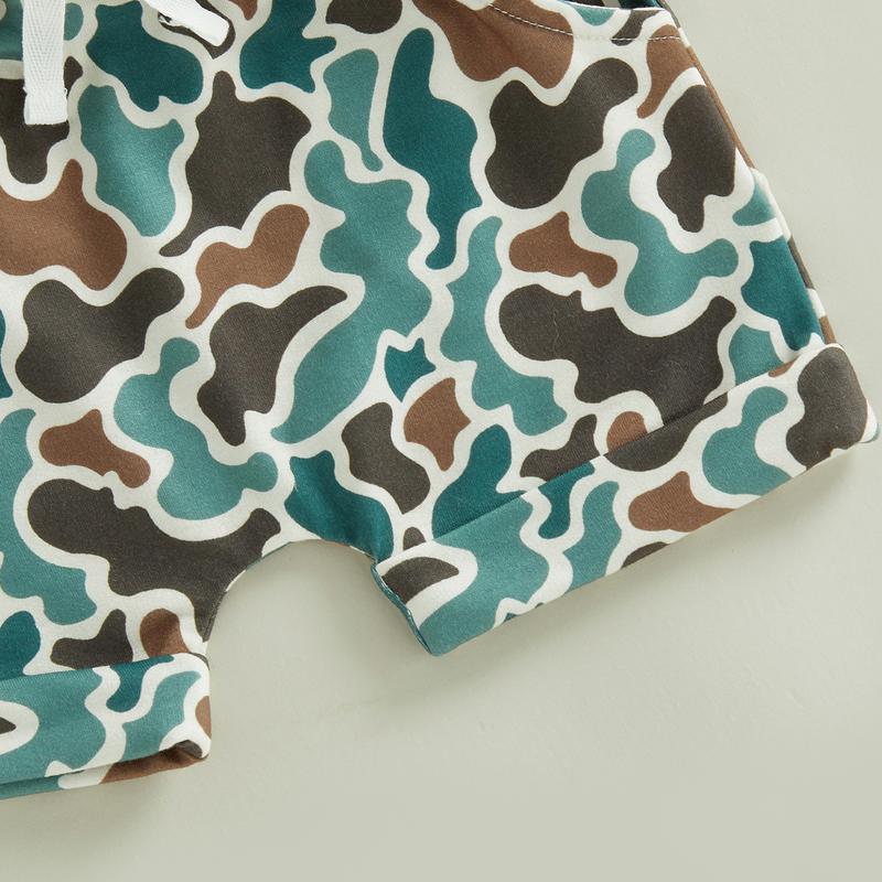 Kids Boys Shorts Set, Short Sleeve Rabbit Print T-shirt with Camouflage Shorts Easter Clothes Summer Outfit