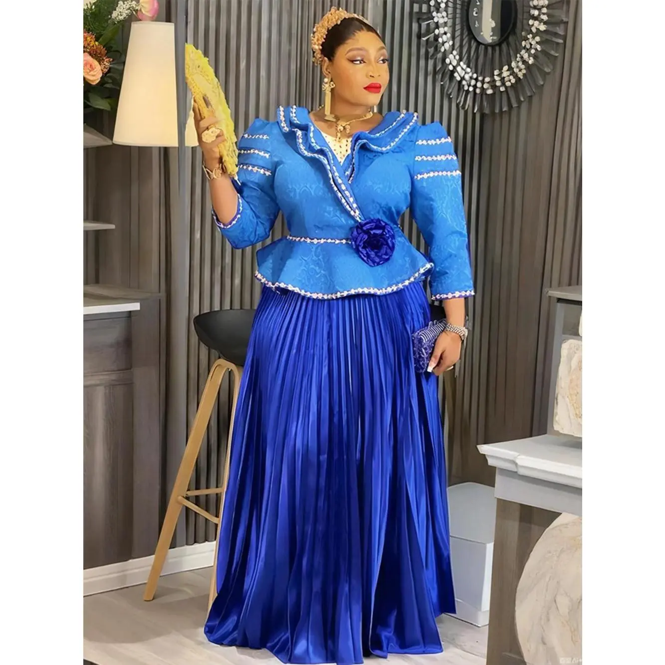 African Clothes for Women 2 PCS Sets Tops And Skirts Suits Dashiki Ankara Turkey Outfits Gown Plus Size Wedding Party Dresses