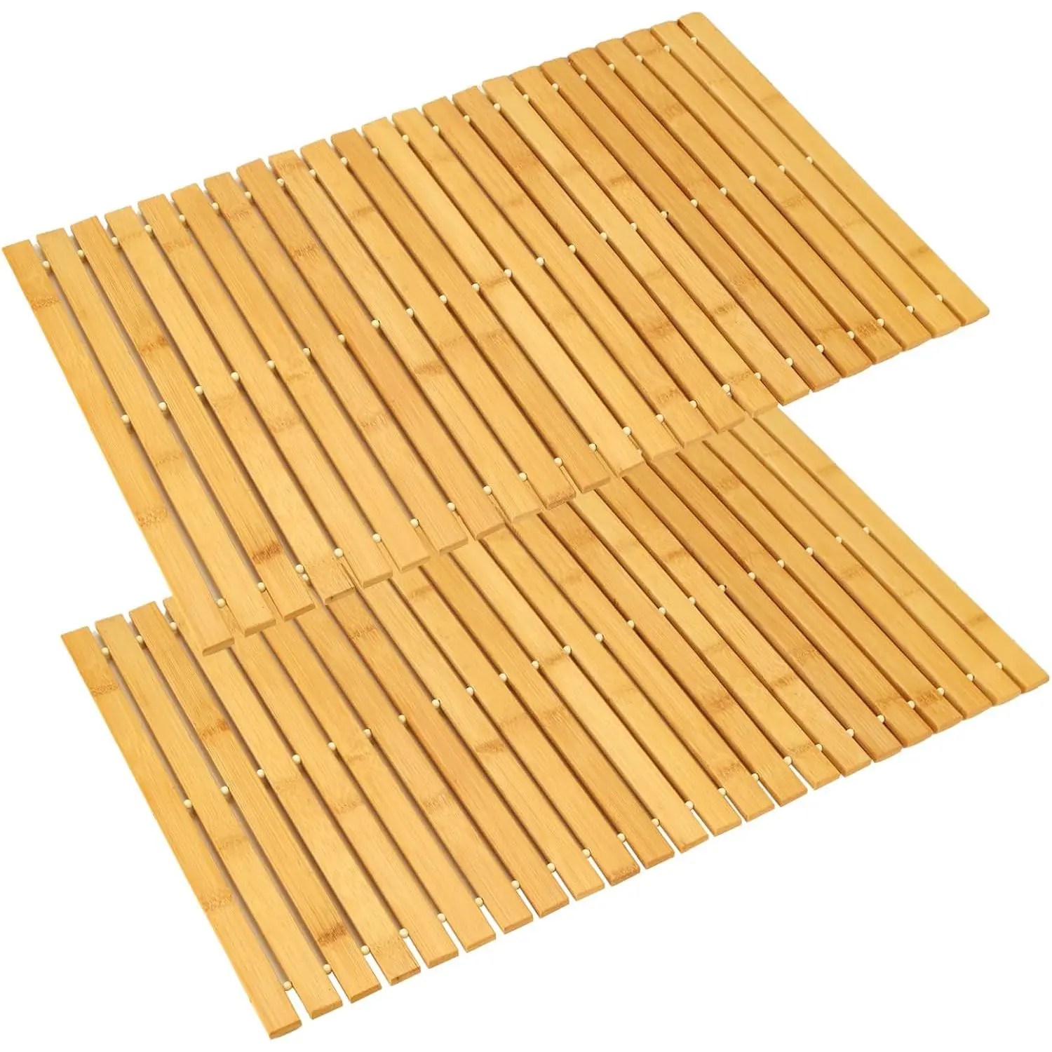 QTLCOHD 2 Pcs Bamboo Bath Mat, Wood Shower Bathroom Mat, 16 x 24 Inch| Non Slip Bathtub Mat, Foldable Waterproof Non Slip Accessories for Floor, Sauna, Spa, Hot Tub