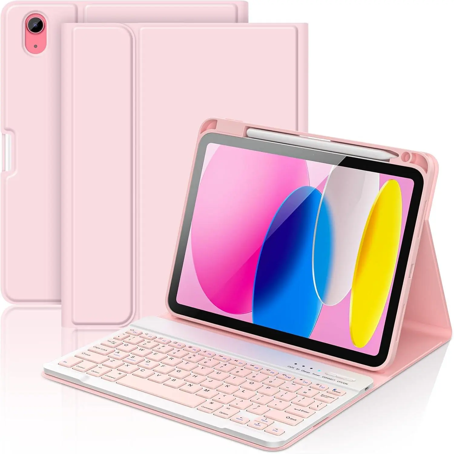 Rechargeable Mechanical Tablet Keyboard Case for iPad 11th Gen A16/10th Gen, Detachable Keyboard, Pencil Holder, Auto Wake/Sleep, 3-Angle Stand, Shockproof PU TPU Cover, Tablet Device Accessories