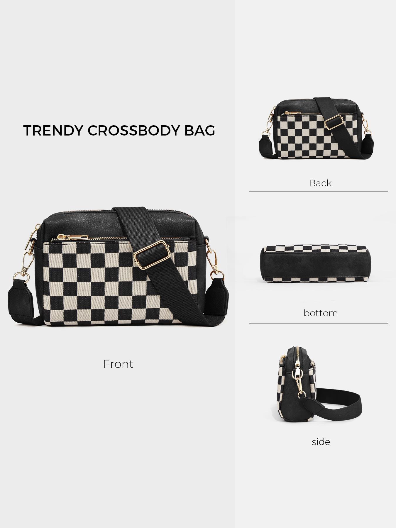 Small Checkered Crossbody Bags for Women, Casual Cross Body Bag with Adjustable Strap, Women's Shoulder Handbags for Shopping Travel Daily Use, Lightweight Crossbody Bag