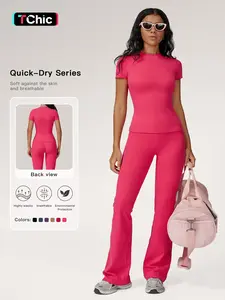 Women's Sporty Two-Piece Set, Quick-Dry Slim Fit T-Shirt & High Waist Yoga Pants, Soft Skin-Friendly Fabric, All-Season Wear
