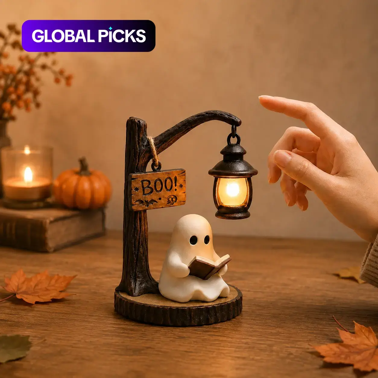 Cute Ghost Reading Lantern Halloween Tabletop Decor, 6.3 in Mini LED Lamp, Warm Glow Boo Sign, Home Decor Gift for Parties, Festive Decoration, Lighted Lantern #GLOBAL PICKS