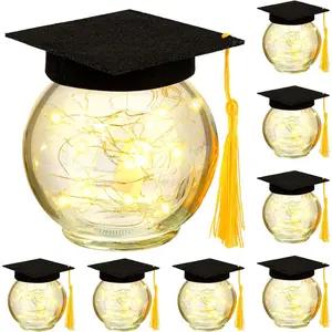 8 Pack Graduation Jar Centerpieces LED Firefly Fairy Star Jar Lantern with Bachelor's Hat, Class of 2026 Table Decorations, Suitable for Yard Garden Home Wedding, Ideal Gift for Her