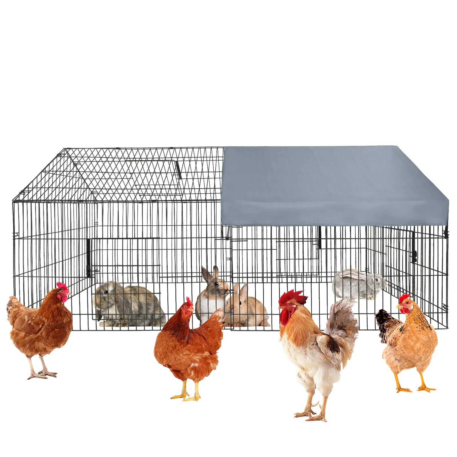 86.61" Metal Chicken Coop – UV-Proof Waterproof Roof, Secure Lock, Easy Assembly – Outdoor Shelter for Chickens, Ducks & Rabbits