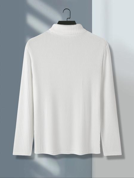 Men's Long Sleeve Knitted High Neck Shirt, Slim Fit Casual Solid Color Top for Spring Autumn Winter, Comfortable Daily Wear