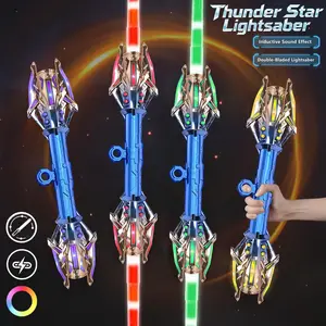Warrior's Weapon Dual-Blade Lightsaber Cool Double-Edged Lightsaber Toys (7 Colors LED Light) Two-in-one Cool Telescopic Luminous Sword Boy Toy Gift for Children laser sword spark lightsaber retractable lightsaber