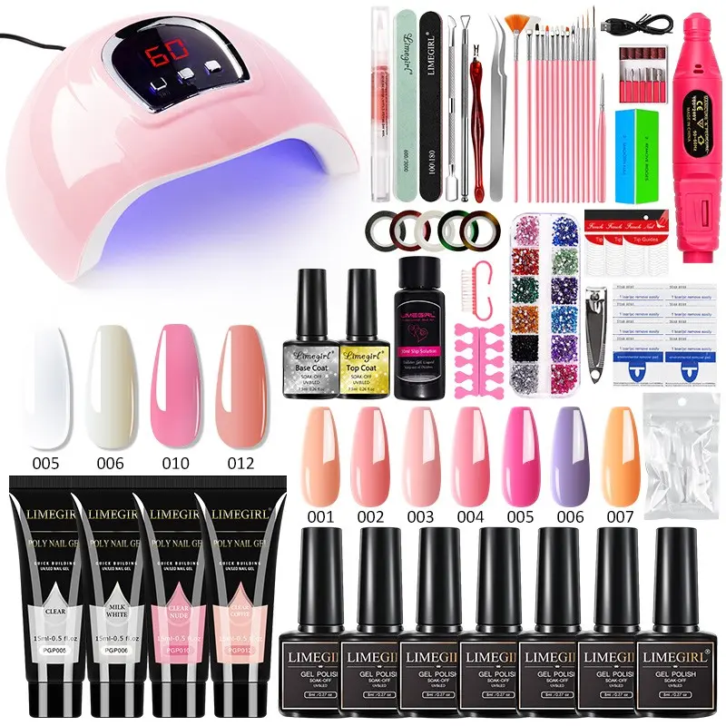 Limegirl Nail Art Kit, Gel Kit with UV Light, Includes 48w UV Lamp, Electric Drill, Removable Gel Set, Base & Top Coat, Gel Polish, Tools, UV Gel, Nail Art Gel, Nails Kit Set