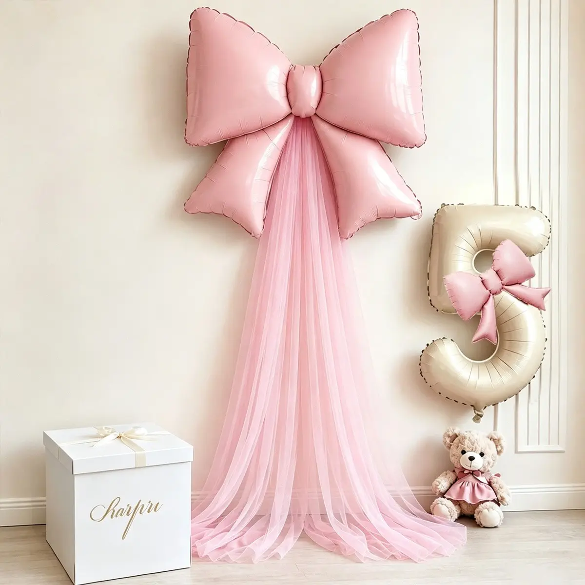 5-Piece DIY Bow Birthday Background Decoration Balloon Set, Princess Theme Party Decor, Photo Props, Anniversary, Shower, Proposal
