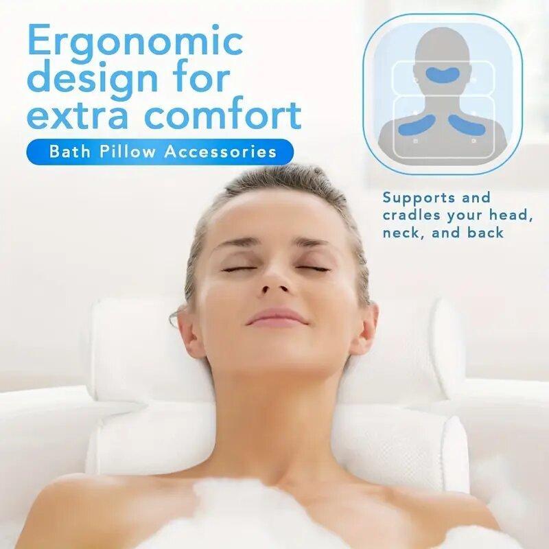 Bathtub Pillow with Anti Slip Suction Cup, 1 Count Bath Cushion for Neck and Back Support, Essential Bathroom Accessory