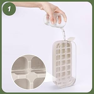 Ice Cube Tray with Lid and Bin 21 Pcs Quick-Fill Ice Cube Mold For Freezer Easy Press to Release White No-Touch Ice Cube Trays