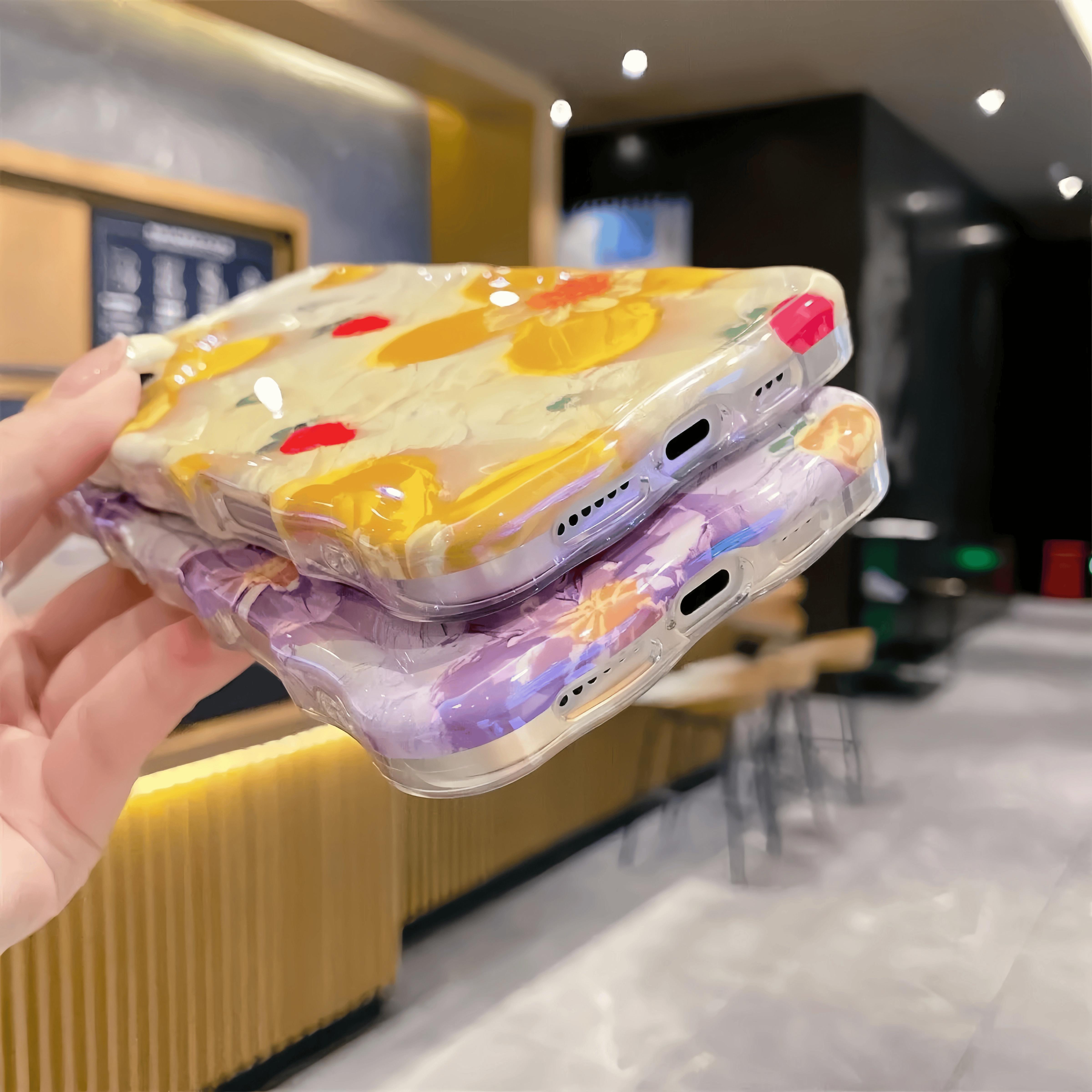 Flower Case for iPhone 17 16 15 14 13 12 11 Pro Max Plus Air Soft TPU Retro Oil Painting Girly Phone Cover with Sparkly Floral Design Orange White Magnetic Ultra-Thin Protective Case for Women and Girls beautiful