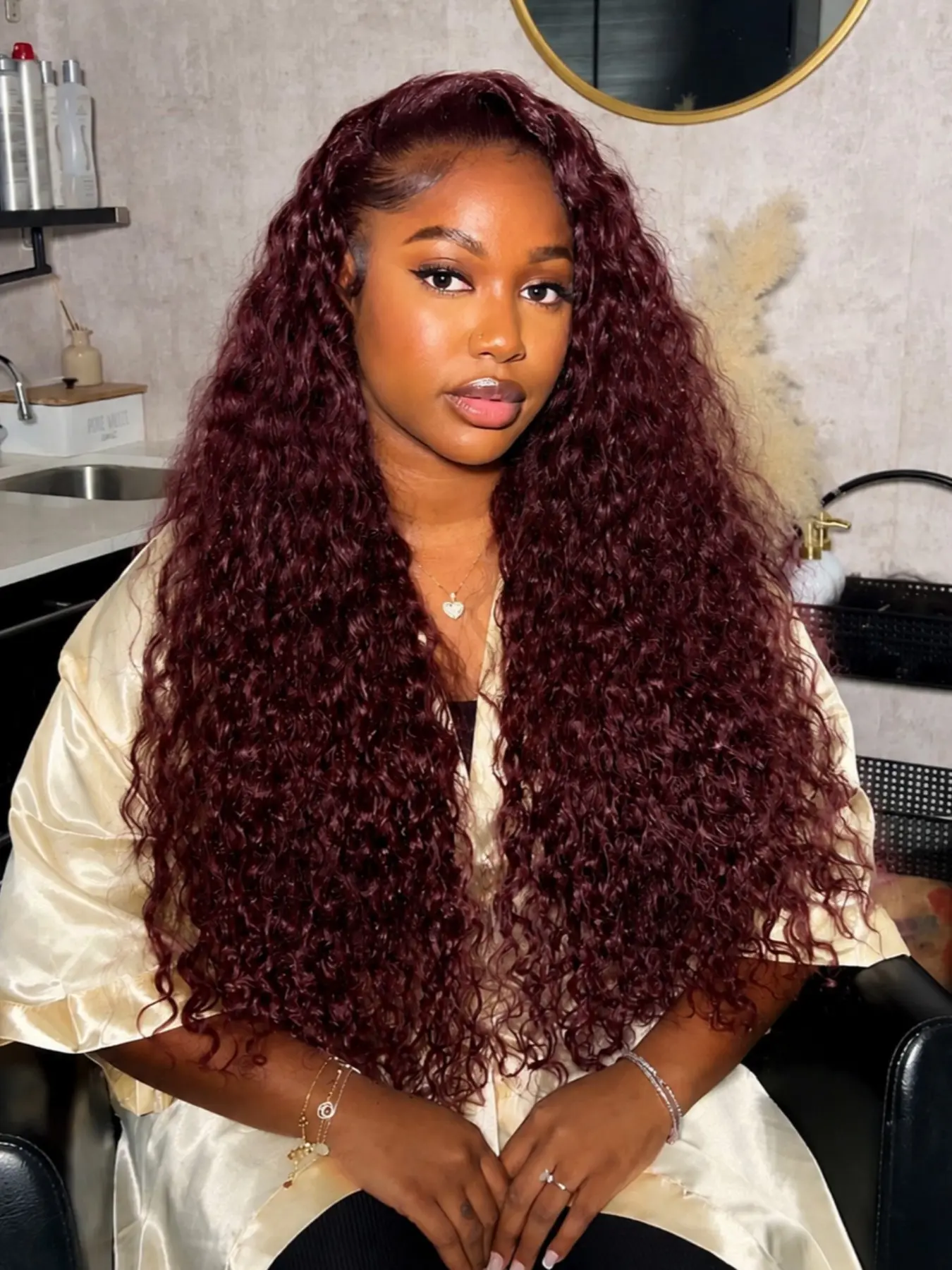 26 Inch Wine Red Deep Curly Lace Front Wig Heat Resistant Synthetic Hair Natural Hairline Free Parting for Daily & Party Wear Premium Synthetic Wigs