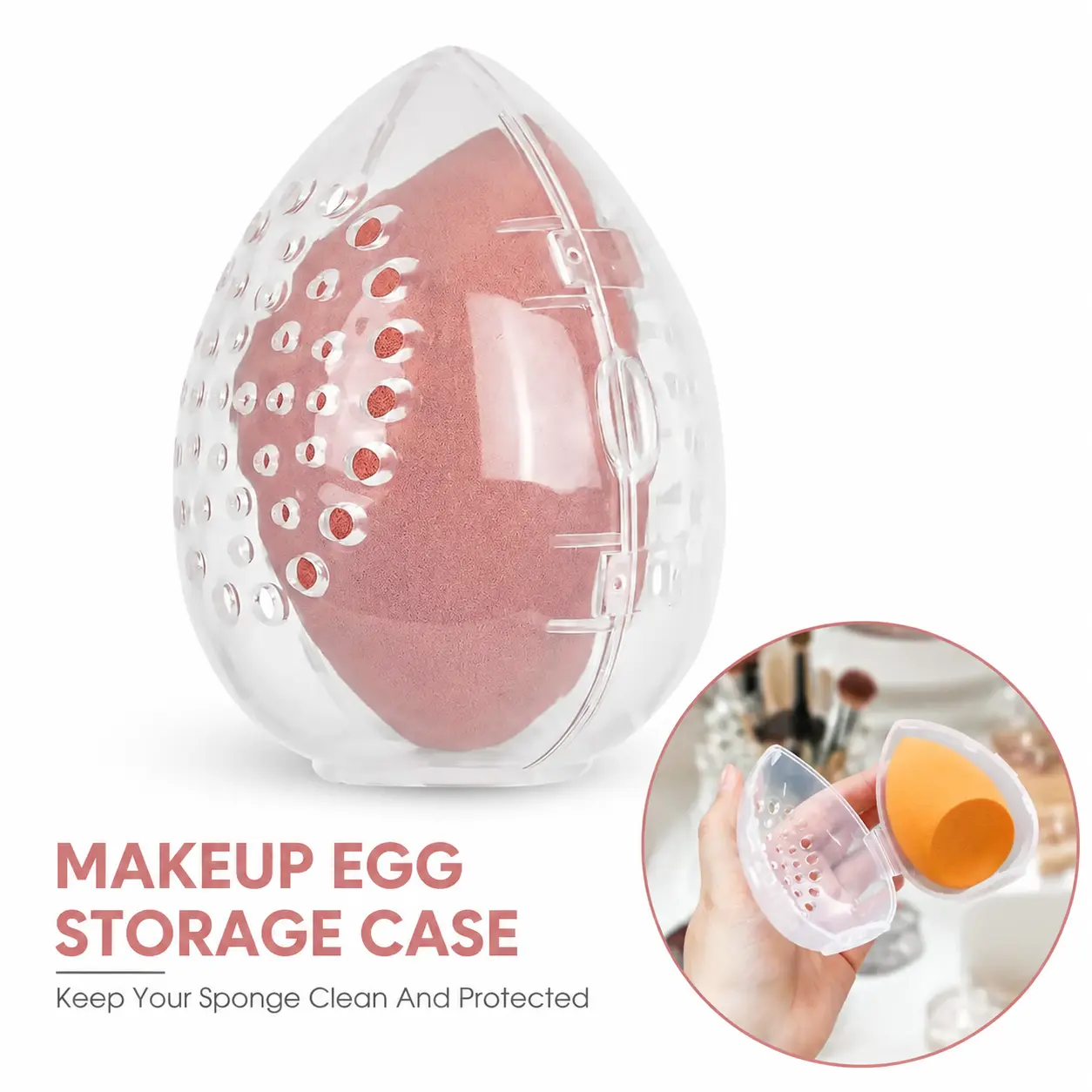 Egg Shaped Makeup Sponge Storage Box, 1 Count/2 Counts Breathable Makeup Sponge Storage Box, Cosmetic Organizer, Makeup Tool Organizer for Home & Travel-YY0