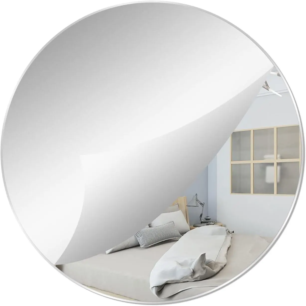 7.87 Inch Round Acrylic Mirror Tile, 0.06 Inch Thick Self-Adhesive Wall Mirror Sheet for Home Decor and Centerpiece Tray PlateGift
