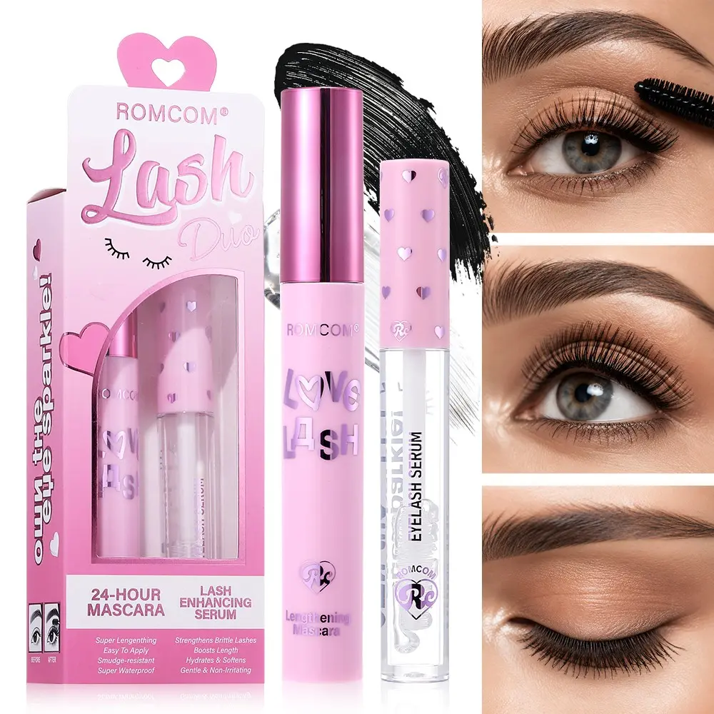 2 In 1 Mascara & Eyelash Serum Set, Lengthening Volumizing Mascara, Nourishing Lash Serum, Waterproof Smudge Proof, Long Lasting Curling, Non Clumping, Gentle Formula For Daily Eye Makeup