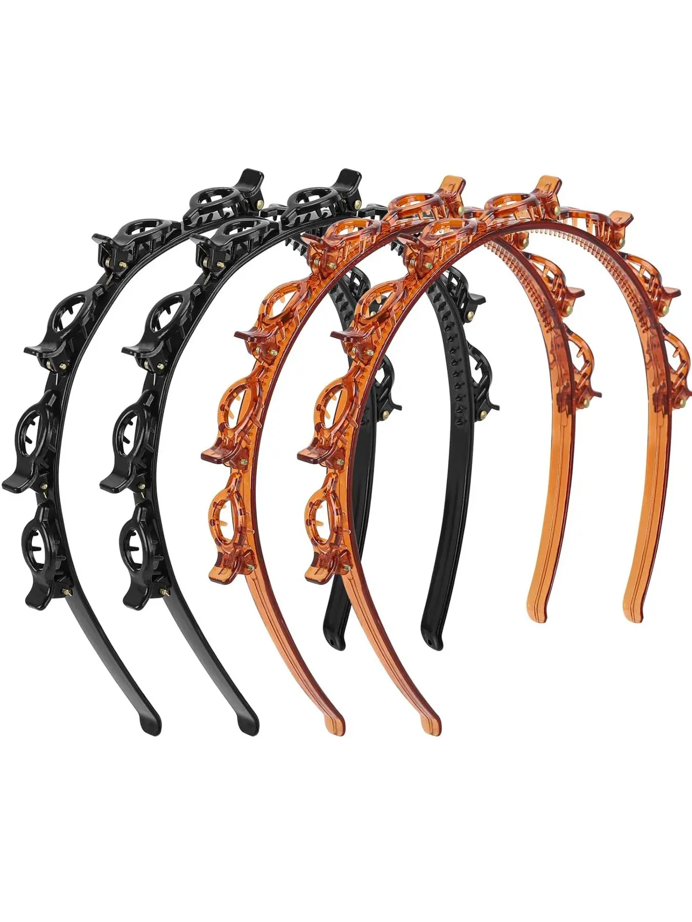 4 Pcs Headband with Clips, Professional Weave Bangs Hairstyle Hairpin Headband, Clip Headbands for Women Fashion Headband Chic Headbands Hairband (2Black and 2Red)