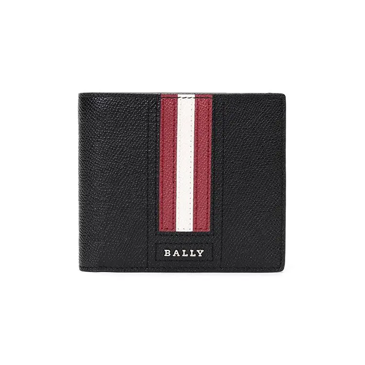 Bally Trasai Classic Fold-Over Business Wallet for Men – Embossed Leather Triple Compartment Wallet in Black