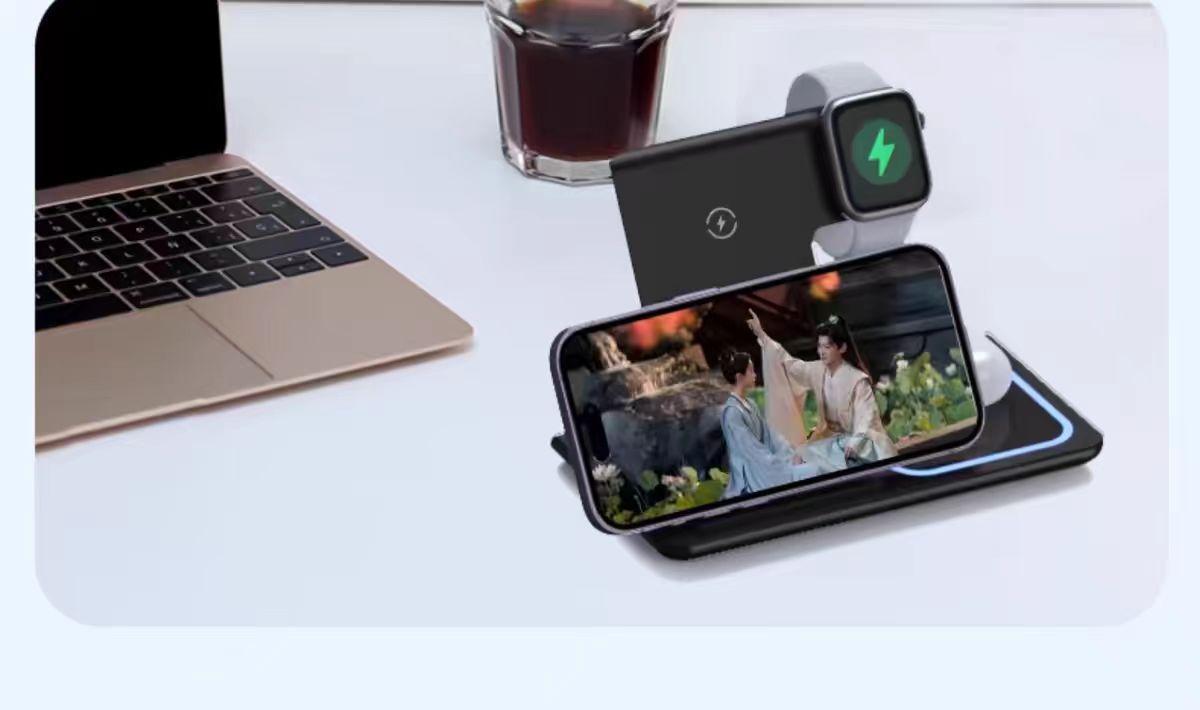 Acer S3 3 in 1 Wireless Charging Station, MagSafe Charger Stand Compatible, Qi2 15W Certified Palm-Sized Foldable Charger for iPhone 17/16, Apple Watch, AirPods (Non-Battery, Adapter Included)